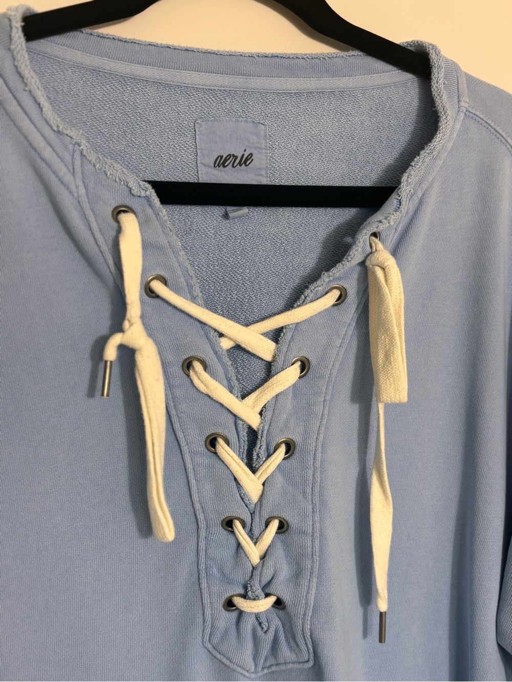 Aerie Lace-Up Oversized Crew Sweatshirt Cream Size Small - Picture 4 of 6